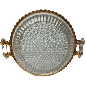 Vintage Jeannette National Platter Clear Hobnail Glass Round Plate Gold Trim SEE